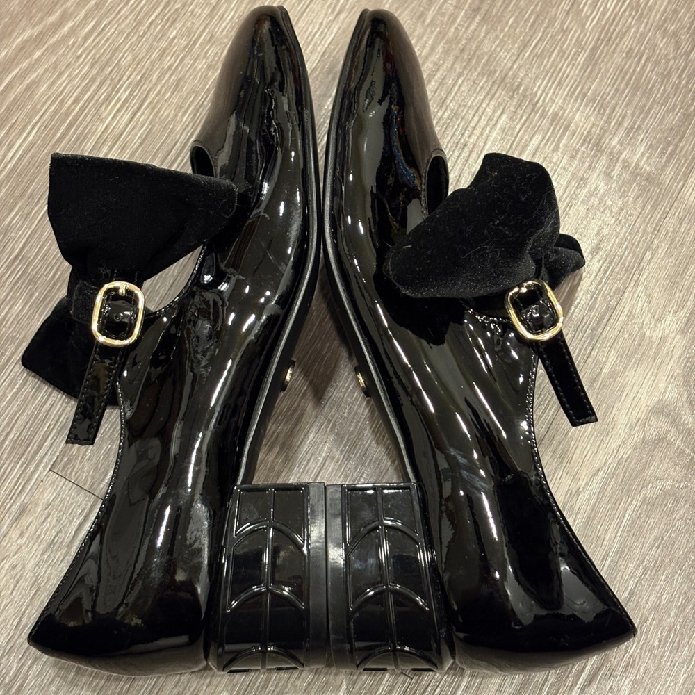 Cecelia Smile Black Patent Leather Velvet Bow Mary Jane Heels 6 Ballet Coquette - Picture 7 of 9